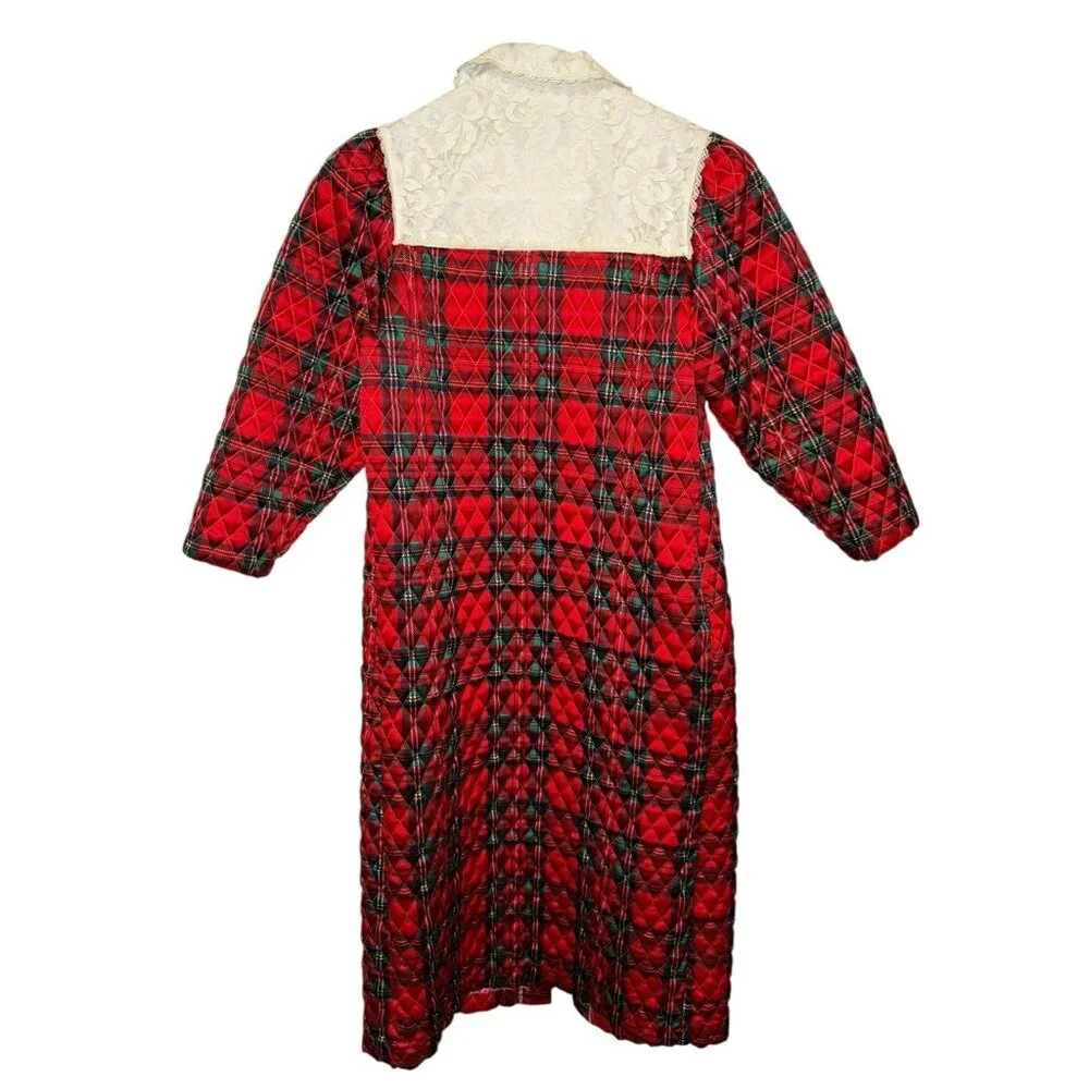 Her Majesty Vintage Girls Robe Quilted Red Plaid Christmas Lace SZ 8